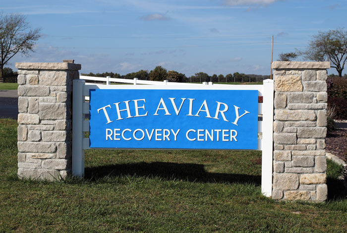 The Aviary Recovery Center front gate sign - st. louis missouri drug and alcohol addiction treatment center